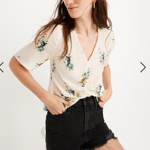 Madewell Silk Shirred-Front Top in Classic Corsage